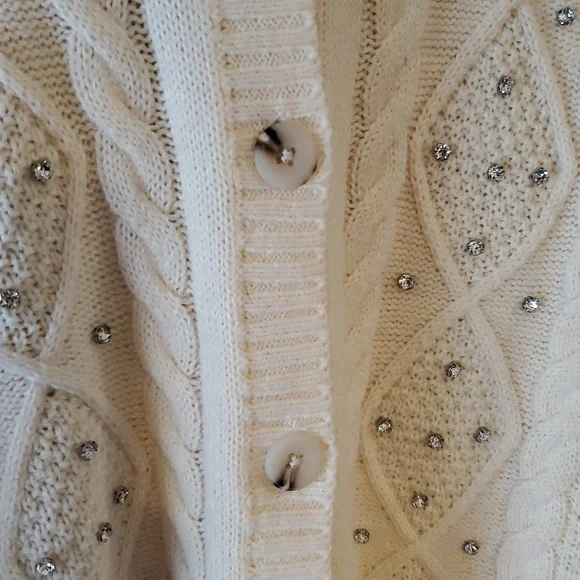 Torrid Cable Knit Cropped Cardigan With Rhinstones In Cream Size 3X - Picture 6 of 11